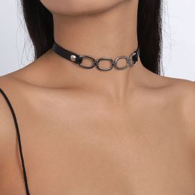 Chain Tassel Punk Exaggerated Gothic Leather Collar Necklace (Color: White)