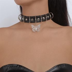 Chain Tassel Punk Exaggerated Gothic Leather Collar Necklace (Color: White K2)