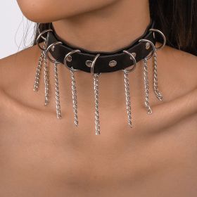 Chain Tassel Punk Exaggerated Gothic Leather Collar Necklace (Color: White K1)
