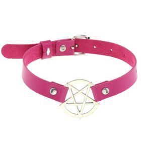 Punk Gothic Leather Horn Rivet Collar Personalized Hanging Ring Plus Lock Neck (Color: Rose Red, style: 20Style)