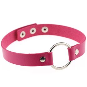 Punk Gothic Leather Horn Rivet Collar Personalized Hanging Ring Plus Lock Neck (Color: Rose Red, style: 31Style)