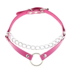 Punk Gothic Leather Horn Rivet Collar Personalized Hanging Ring Plus Lock Neck (Color: Rose Red, style: 29Style)