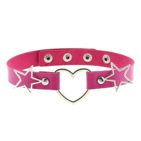 Punk Gothic Leather Horn Rivet Collar Personalized Hanging Ring Plus Lock Neck (Color: Rose Red, style: 7Style)