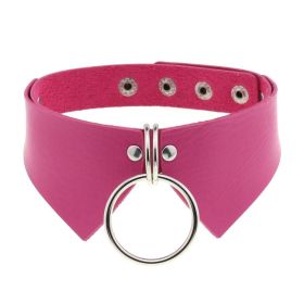 Punk Gothic Leather Horn Rivet Collar Personalized Hanging Ring Plus Lock Neck (Color: Rose Red, style: 16Style)