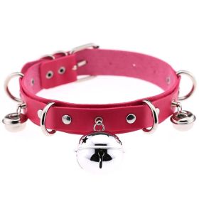 Punk Gothic Leather Horn Rivet Collar Personalized Hanging Ring Plus Lock Neck (Color: Rose Red, style: 19Style)