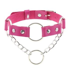 Punk Gothic Leather Horn Rivet Collar Personalized Hanging Ring Plus Lock Neck (Color: Rose Red, style: 25Style)