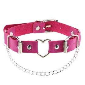 Punk Gothic Leather Horn Rivet Collar Personalized Hanging Ring Plus Lock Neck (Color: Rose Red, style: 12Style)