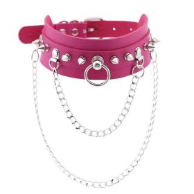 Punk Gothic Leather Horn Rivet Collar Personalized Hanging Ring Plus Lock Neck (Color: Rose Red, style: 23Style)