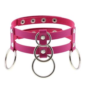 Punk Gothic Leather Horn Rivet Collar Personalized Hanging Ring Plus Lock Neck (Color: Rose Red, style: 6Style)