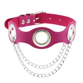 Punk Gothic Leather Horn Rivet Collar Personalized Hanging Ring Plus Lock Neck (Color: Rose Red, style: 4Style)
