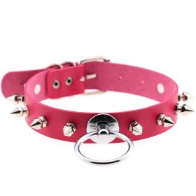 Punk Gothic Leather Horn Rivet Collar Personalized Hanging Ring Plus Lock Neck (Color: Rose Red, style: 17Style)