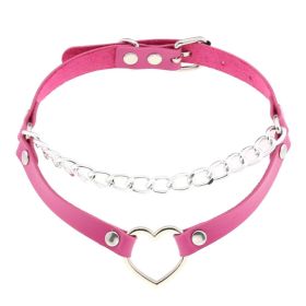 Punk Gothic Leather Horn Rivet Collar Personalized Hanging Ring Plus Lock Neck (Color: Rose Red, style: 27Style)