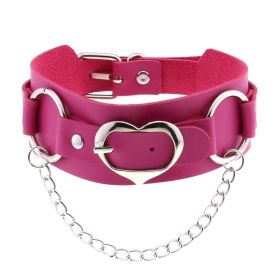 Punk Gothic Leather Horn Rivet Collar Personalized Hanging Ring Plus Lock Neck (Color: Rose Red, style: 1Style)