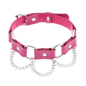 Punk Gothic Leather Horn Rivet Collar Personalized Hanging Ring Plus Lock Neck (Color: Rose Red, style: 26Style)