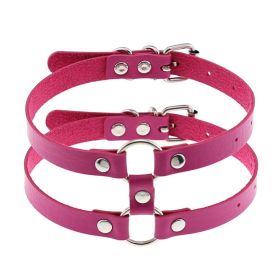 Punk Gothic Leather Horn Rivet Collar Personalized Hanging Ring Plus Lock Neck (Color: Rose Red, style: 11Style)
