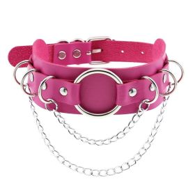 Punk Gothic Leather Horn Rivet Collar Personalized Hanging Ring Plus Lock Neck (Color: Rose Red, style: 10Style)