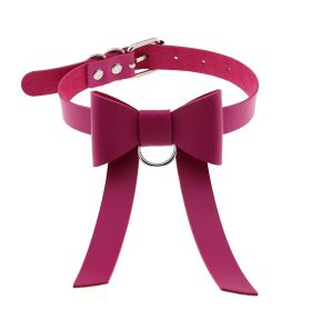 Punk Gothic Leather Horn Rivet Collar Personalized Hanging Ring Plus Lock Neck (Color: Rose Red, style: 21Style)