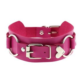 Punk Gothic Leather Horn Rivet Collar Personalized Hanging Ring Plus Lock Neck (Color: Rose Red, style: 3Style)