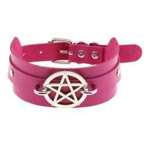Punk Gothic Leather Horn Rivet Collar Personalized Hanging Ring Plus Lock Neck (Color: Rose Red, style: 14Style)
